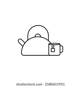 Teapot with teabag on cup icon Vector logo set flat