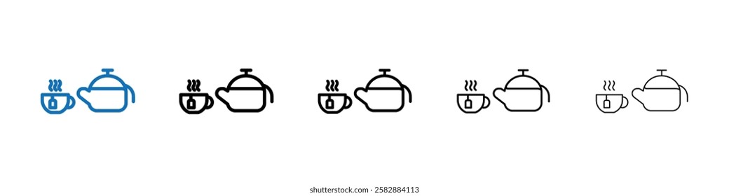 Teapot with teabag on cup icon Outline vector logo for web ui