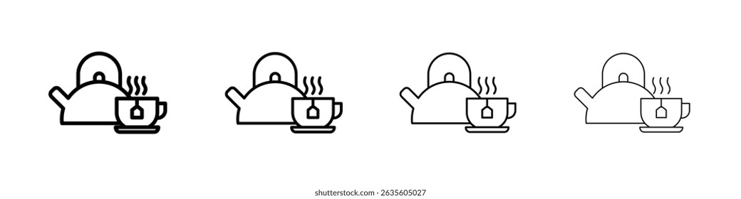 Teapot with teabag on cup icon Flat illustration sign