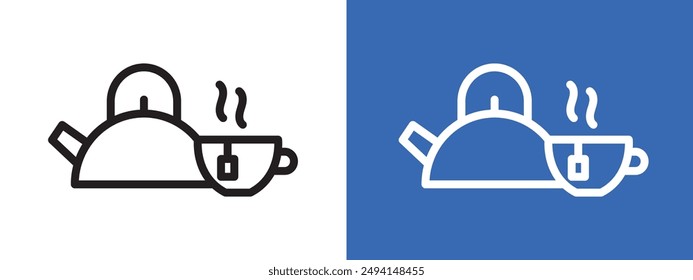 Teapot with teabag on cup logo sign set vector outline