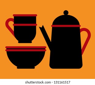 Teapot, teacup and bowl