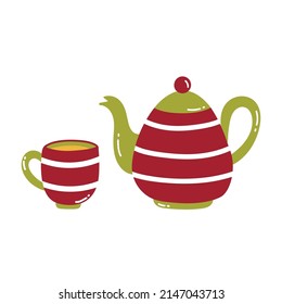 Set mit süßen Teekottchen und Teekopfjacup-Vektorsymbol