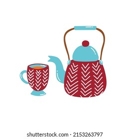 Juego de iconos de vectores lindos de tetera y teacup