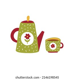 Teapot and teacup vector icons set