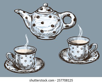 teapot and teacups
