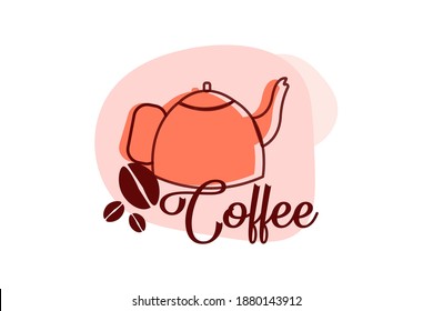 Teapot with text space isolated on white background decorated with coffee beans vector illustration.