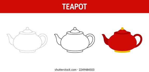 Teapot tracing and coloring worksheet for kids