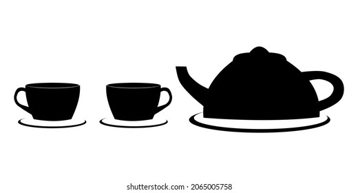 Teapot and two cup  vector illustration on white background.