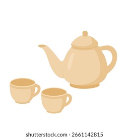 Teekanne mit zwei Teetassen im flachen Stil