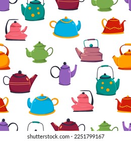Teapot vector cartoon seamless pattern.