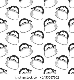 Teapot. Vector concept in doodle and sketch style. Hand drawn illustration for printing on T-shirts, postcards. Seamless pattern for textile, paper wrap. Texture background.