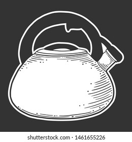 Teapot. Vector concept in doodle and sketch style. Hand drawn illustration for printing on T-shirts, postcards. Icon and logo idea.