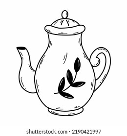 Teapot. Vector doodle illustration. Postcard decor element.