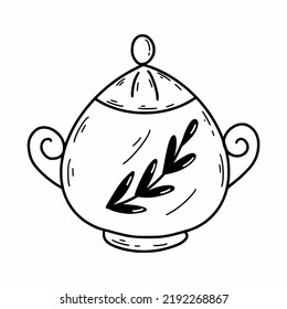 Teapot. Vector doodle illustration. Postcard decor element.