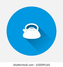 Teapot Vector Icon on blue background. Flat image with long shadow.