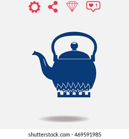 Teapot vector icon on grey background.