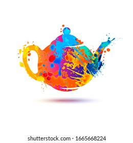 Teapot vector icon. Watercolor splash paint symbol