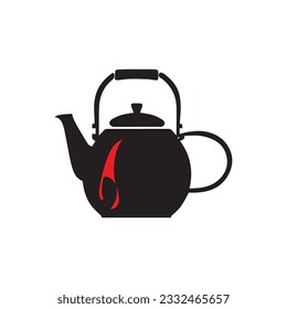 tetera, ilustración vectorial, silueta negra, lado frontal