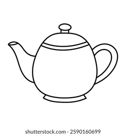 Teapot vector illustration. Classic ceramic teapot icon in doodle style. Black outline isolated on white background.