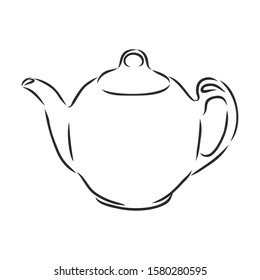 Teapot, vector illustration, cookware sketch 