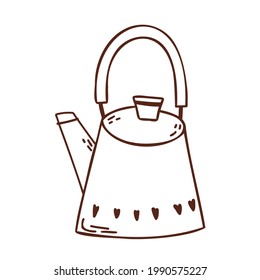 teapot vector illustration. dark hand drawn line doodle style. isolated on white background