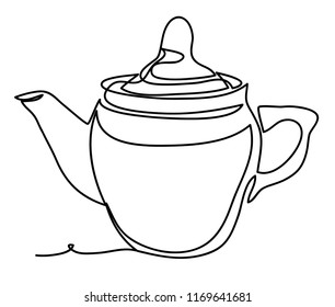 Teapot Vector illustration isolated on white background. Continuous line drawing. Vector monochrome, drawing by lines