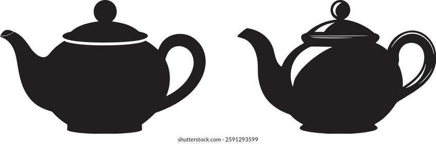 Teapot Vector Illustration: Two Black Silhouettes on White