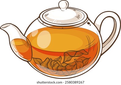 Teapot Vector isolated for Design and Decoration for Cafeteria, Posters, Banners, Cards. Mug of winter warming hot drink. Aroma beverage Colored Detailed Illustration. 