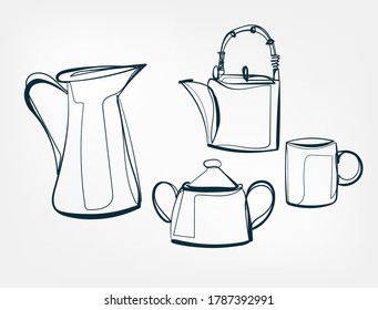 teapot vector one line art isolated illustration