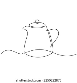 Teapot vector one line continuous drawing illustration. Hand drawn linear silhouette icon. Minimal outline design element for print, banner, card, brochure.