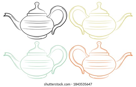 Teapot Vector Outline Icon set Isolated On White Background. Teapot Vector Illustration