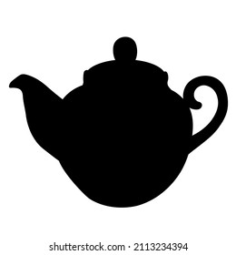 Teapot vector stock illustration. Silhouette of a kettle for laser cutting, shadow, black and white symbol. Isolated on a white background.
