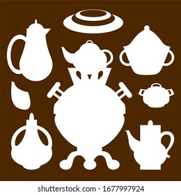 teapot white silhouette brown background