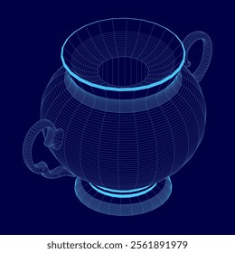 The teapot wireframe. Tea symbol. Flat outline. Vector illustration. Isometric view