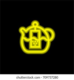 Teapot yellow glowing neon ui ux icon. Glowing sign logo vector