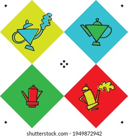 teapots and coffee pots, vector poster. boiling teapot on abstract background
