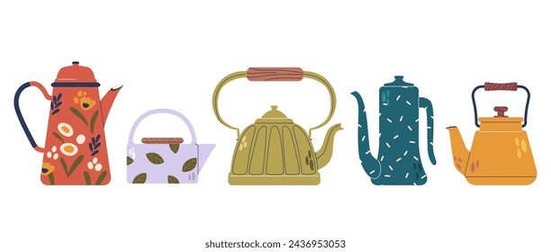 Teapots Collection, Vessels Designed For Steeping And Serving Tea Typically Made From Ceramic, Porcelain, Glass Or Metal