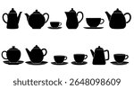 Teapots and cups set - kitchen beverage pot icon collection - scalable vector elements for branding, packaging, or print design