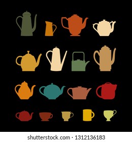 Teapots  and cups  set made in vector. Design elements isolated on the background.
