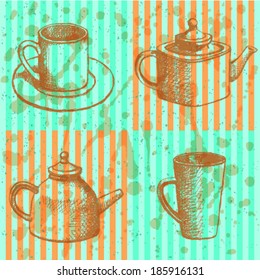 Teapots and cups, vector sketch set  - Shutterstock ID 185916131