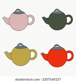 Teapots of different colors.Design concept,vector illustration. 