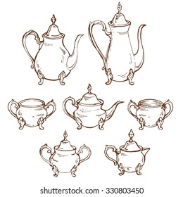 teapots hand drawn vector set