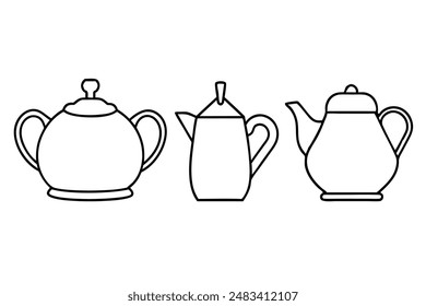 Teapots hand-drawn line art elegant tea set
