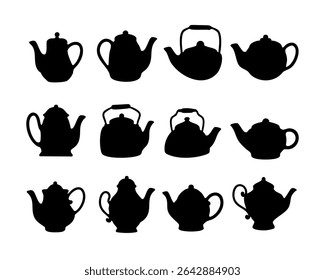 Teapots icon silhouette. Black and white Vector Illustration