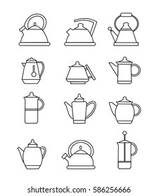 Teapots icons. vector silhouette set