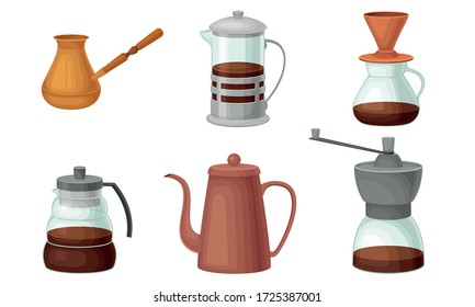 Teapots and Kettles Isolated on White Background Vector Set