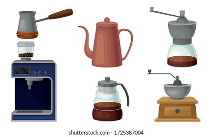 Teapots and Kettles Isolated on White Background Vector Set