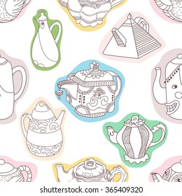 Teapots seamless pattern. Vector kettles.