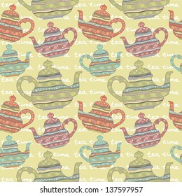 Teapots. Seamless vector pattern.