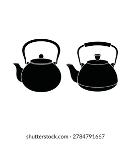 Teapots silhouette on a white background two black kettle shapes